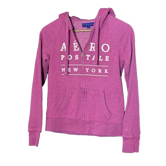 Aeropostale new york y2K spellout xs Magenta Colored Hooded Full Zip Jacket - Picture 1 of 7
